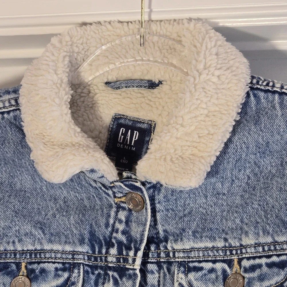 Gap Denim‎ Kid's Sherpa Lined Jacket Girl's Size L 10 Unisex Snap Front